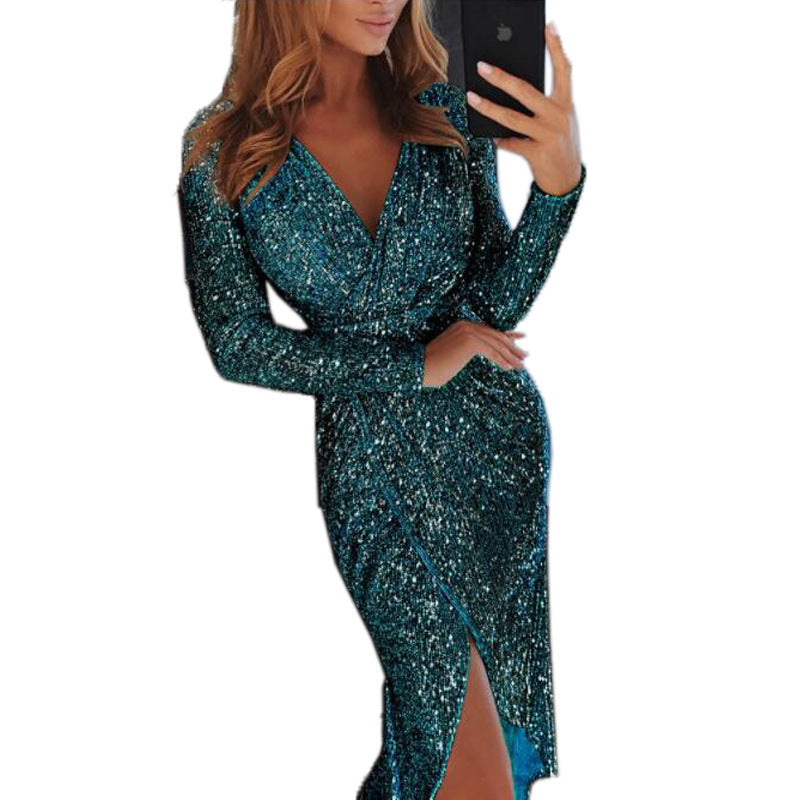 Sequined Collar Glittering Glitter Dress Dinner Sexy Dress