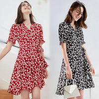Summer New French Super Fairy Red Fairy Belly-covering Midi Dress